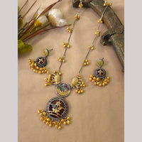 FS Collection Ethnic 2 Tone Plated Pota Stone And Ghungroo Long Necklace Set