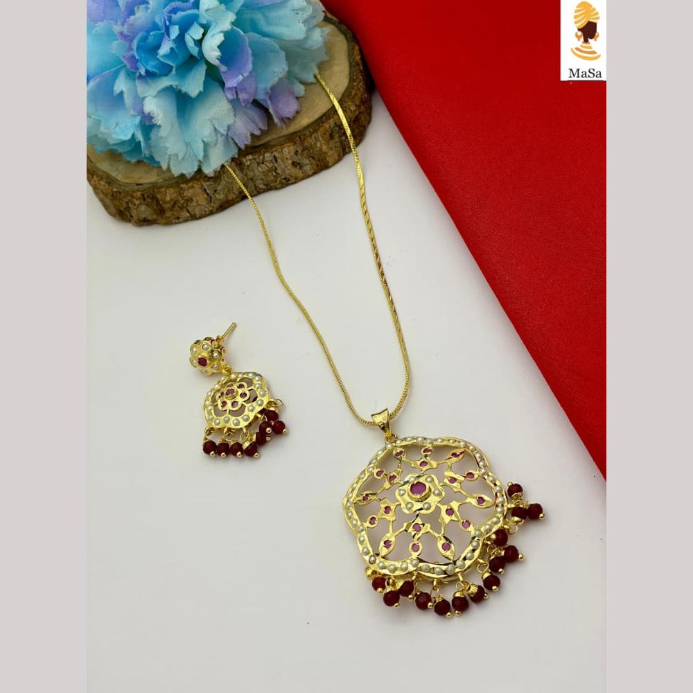 FS Collection Ethnic Gold Plated Pearl Chain Pendant Set