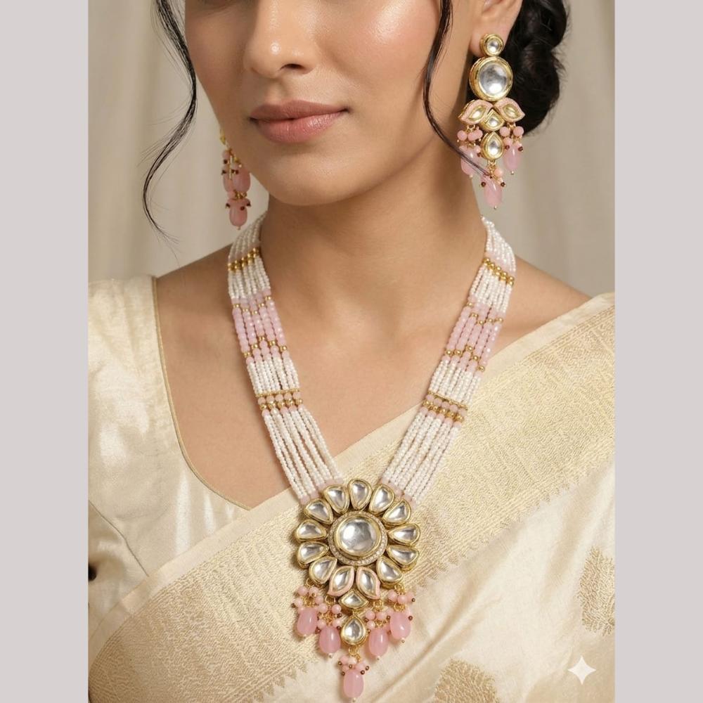 FS Collection Luxury Kundan Stone Pearl And Beads Long Necklace Set