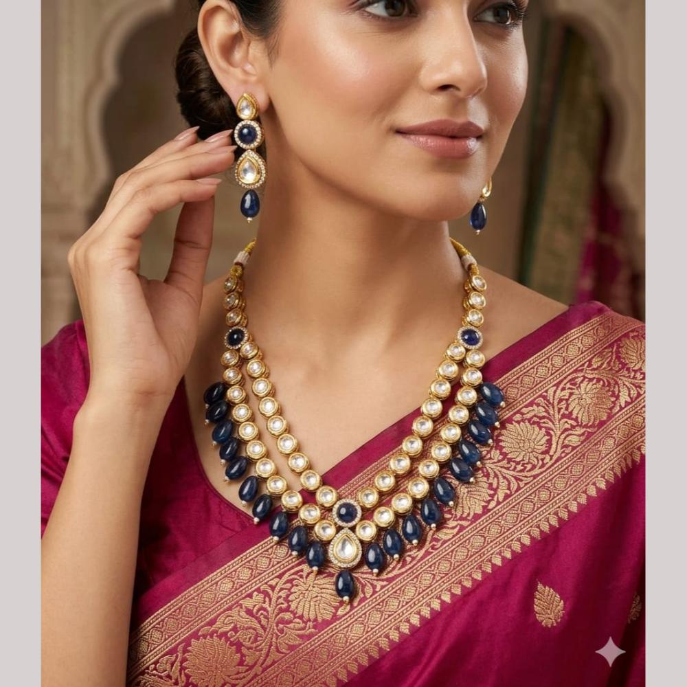FS Collection Luxury Kundan Stone Pearl And Beads Necklace Set 