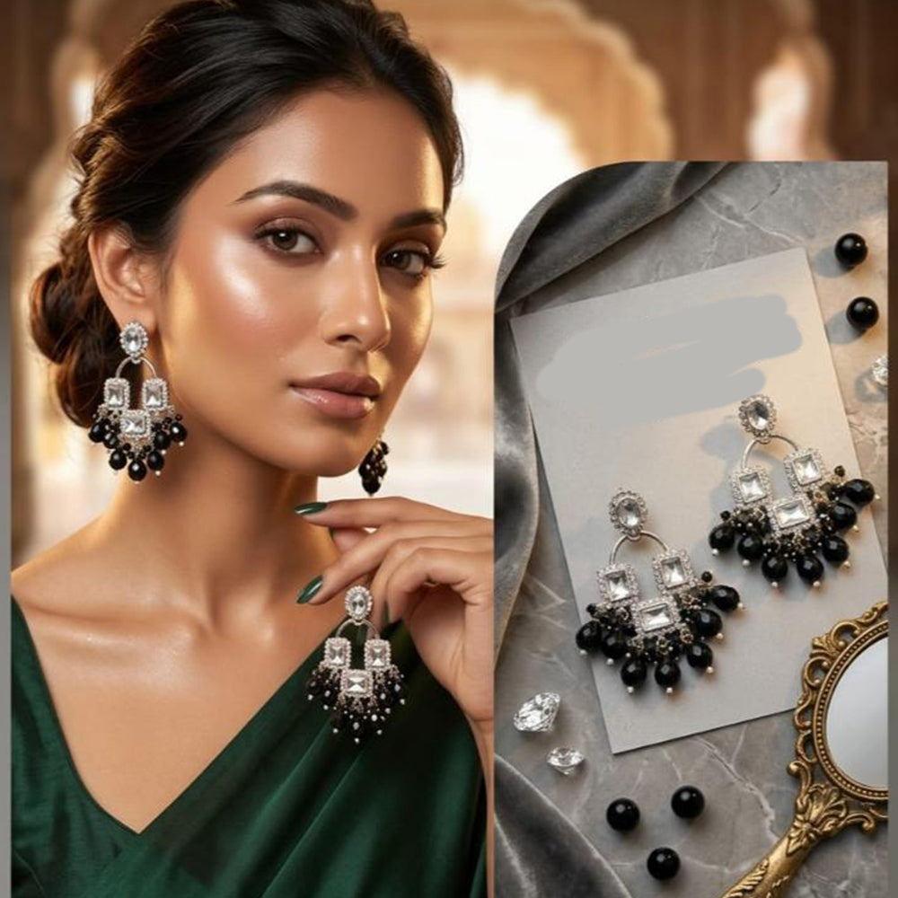 FS Collection Kundan Stone And Beads Designer Dangler Earrings