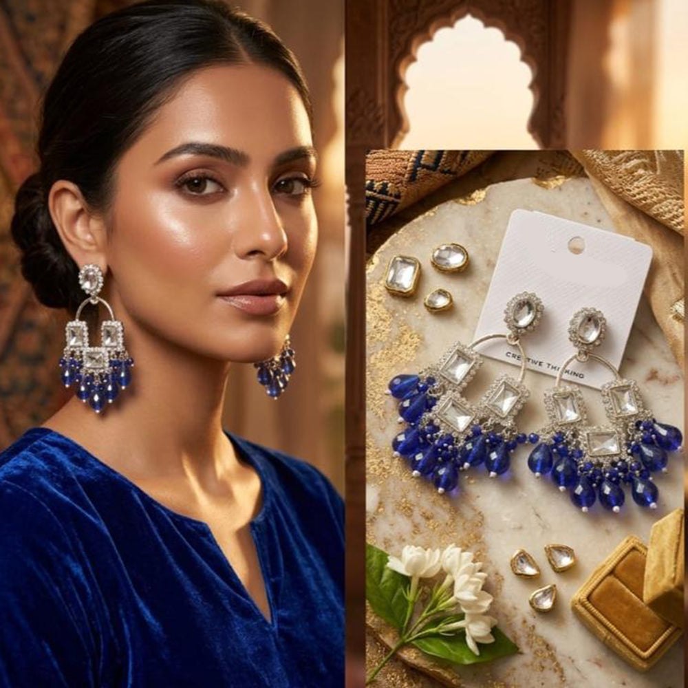 FS Collection Kundan Stone And Beads Designer Dangler Earrings