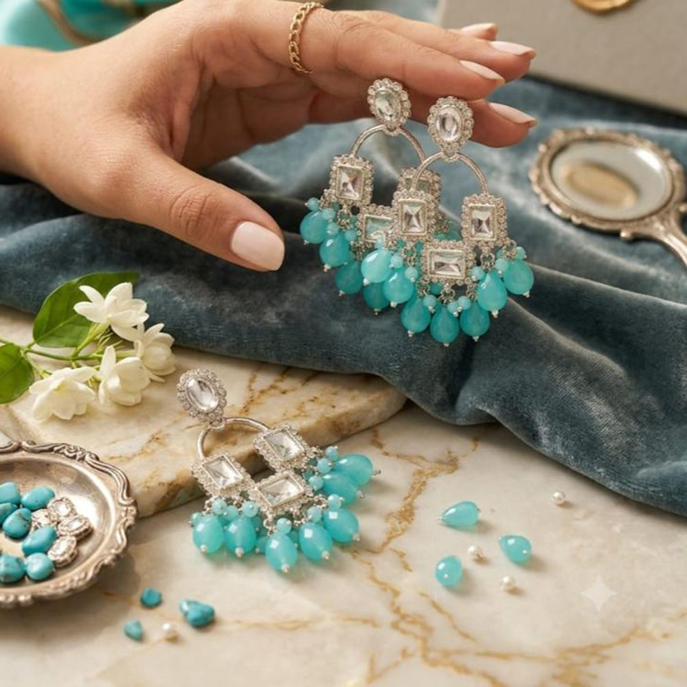 FS Collection Kundan Stone And Beads Designer Dangler Earrings