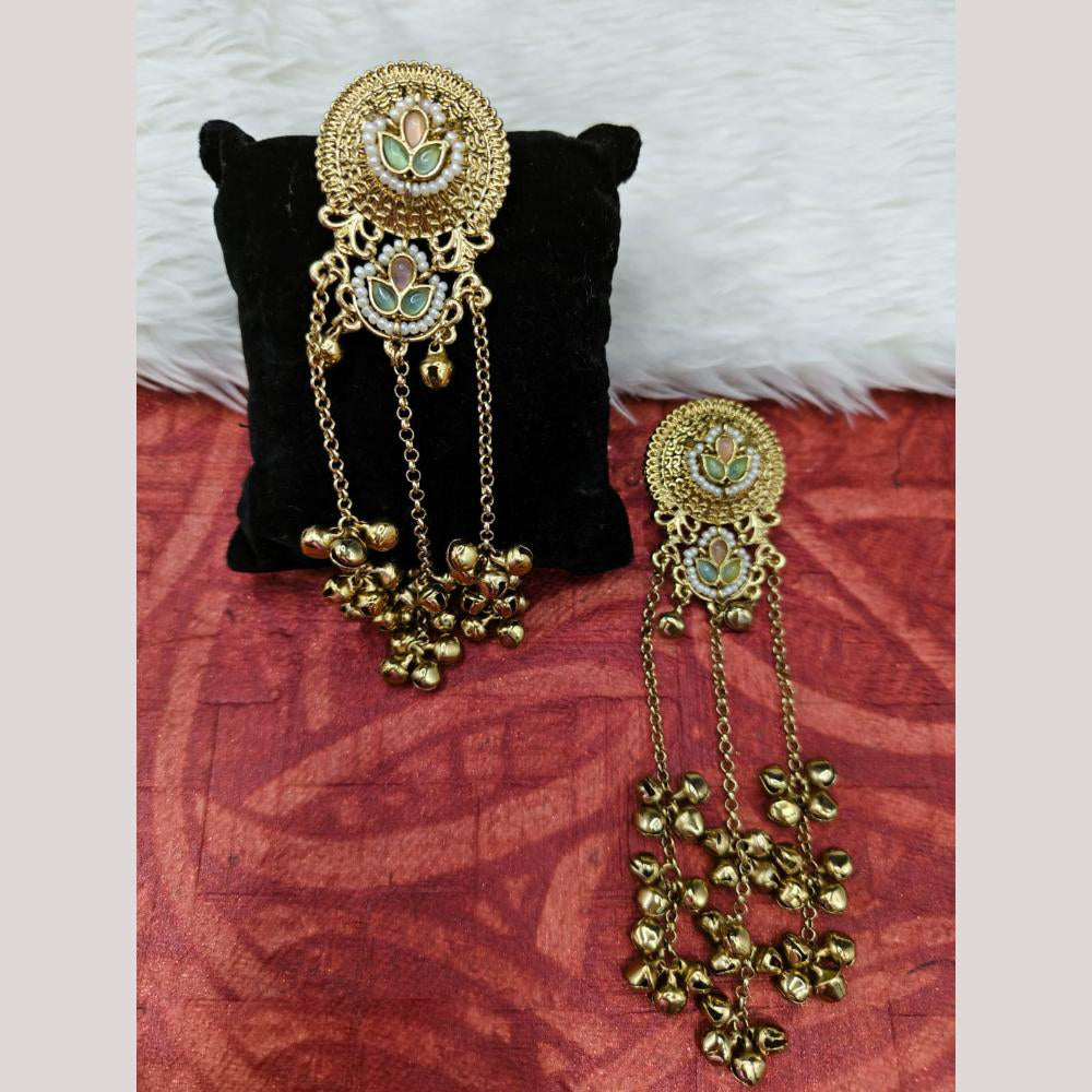 FS Collection Designer Kashmiri Pota Stone And Ghughroo Dangler Earrings