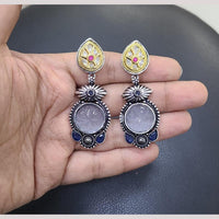 FS Collection Premium Dual Tone Plated Pota Stone Dangler Earrings for Women