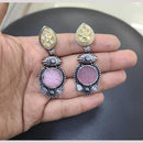 FS Collection Premium Dual Tone Plated Pota Stone Dangler Earrings for Women