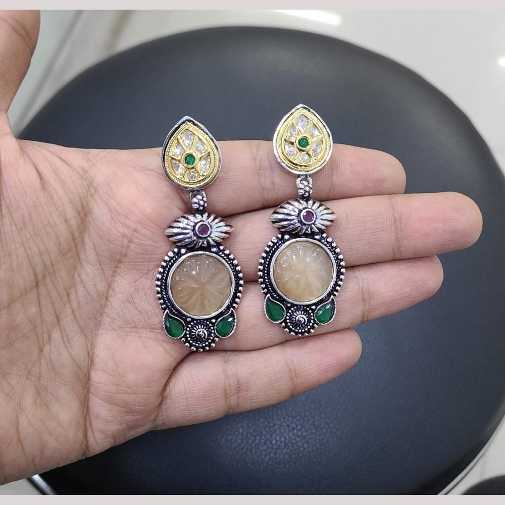 FS Collection Premium Dual Tone Plated Pota Stone Dangler Earrings for Women