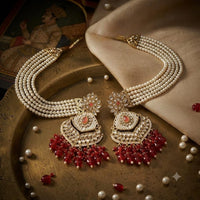 FS Collection Festive Wear Kundan Stone And Kan Chain Dangler Earrings