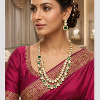 FS Collection Designer Pota Stone And Kundan Stone Long Neckalce Set
