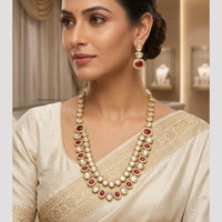 FS Collection Designer Pota Stone And Kundan Stone Long Neckalce Set