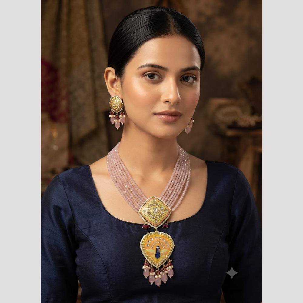 FS Collection Elegant Kundan Stone And Beads Meenakari Necklace Set