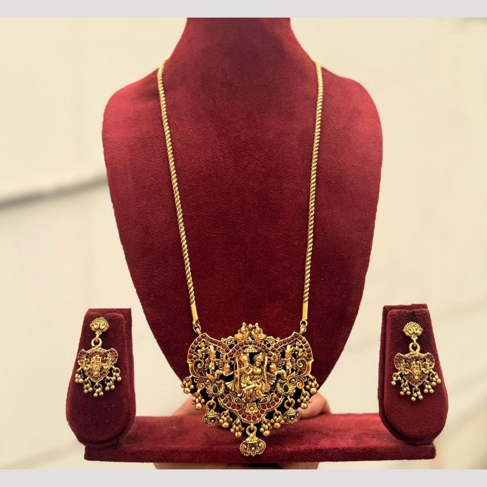 FS Collection Elegant Pota Stone And Beads Temple Long Necklace Set