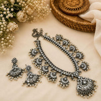 FS Collection Vintage Oxidised Plated Pota Stone Necklace Set for Women & Girls