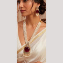 FS Collection Sparkling American Diamond And Pearl Long Necklace Set 