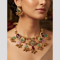 FS Collection Royal Pota Stone And Ghungroo Choker Necklace Set