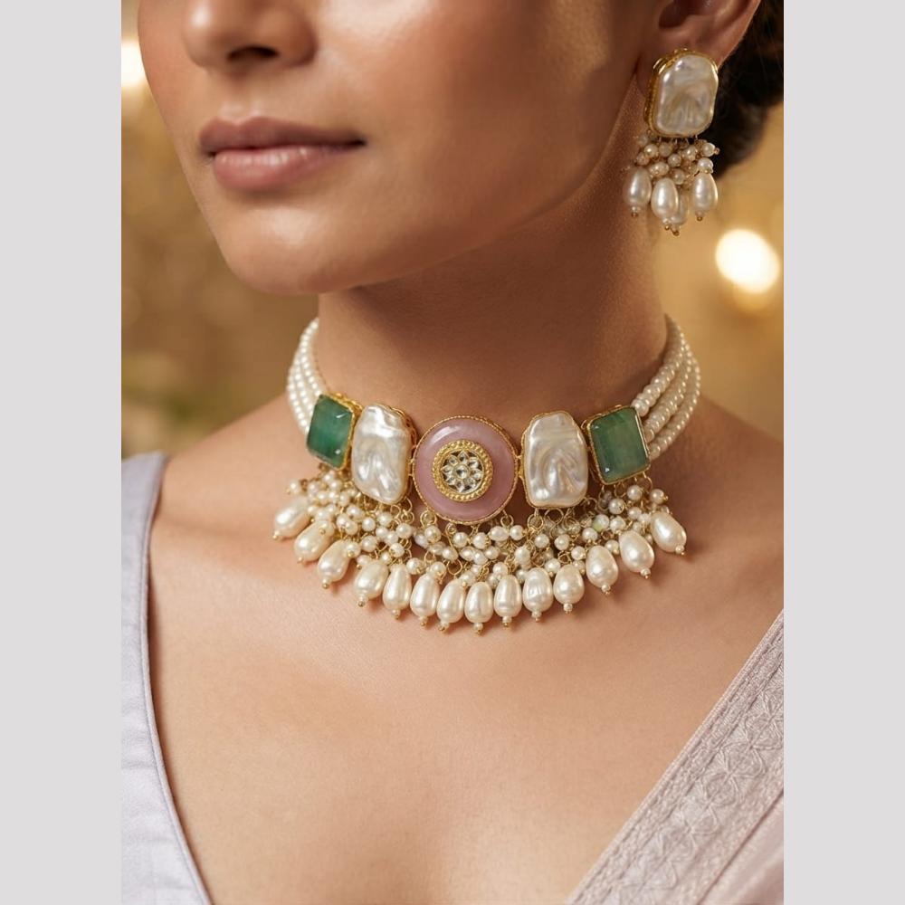 FS Collection Charming Mother of Pearl Necklace Choker Set