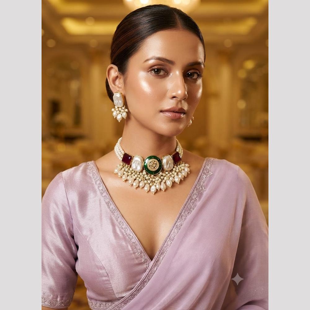 FS Collection Charming Mother of Pearl Necklace Choker Set