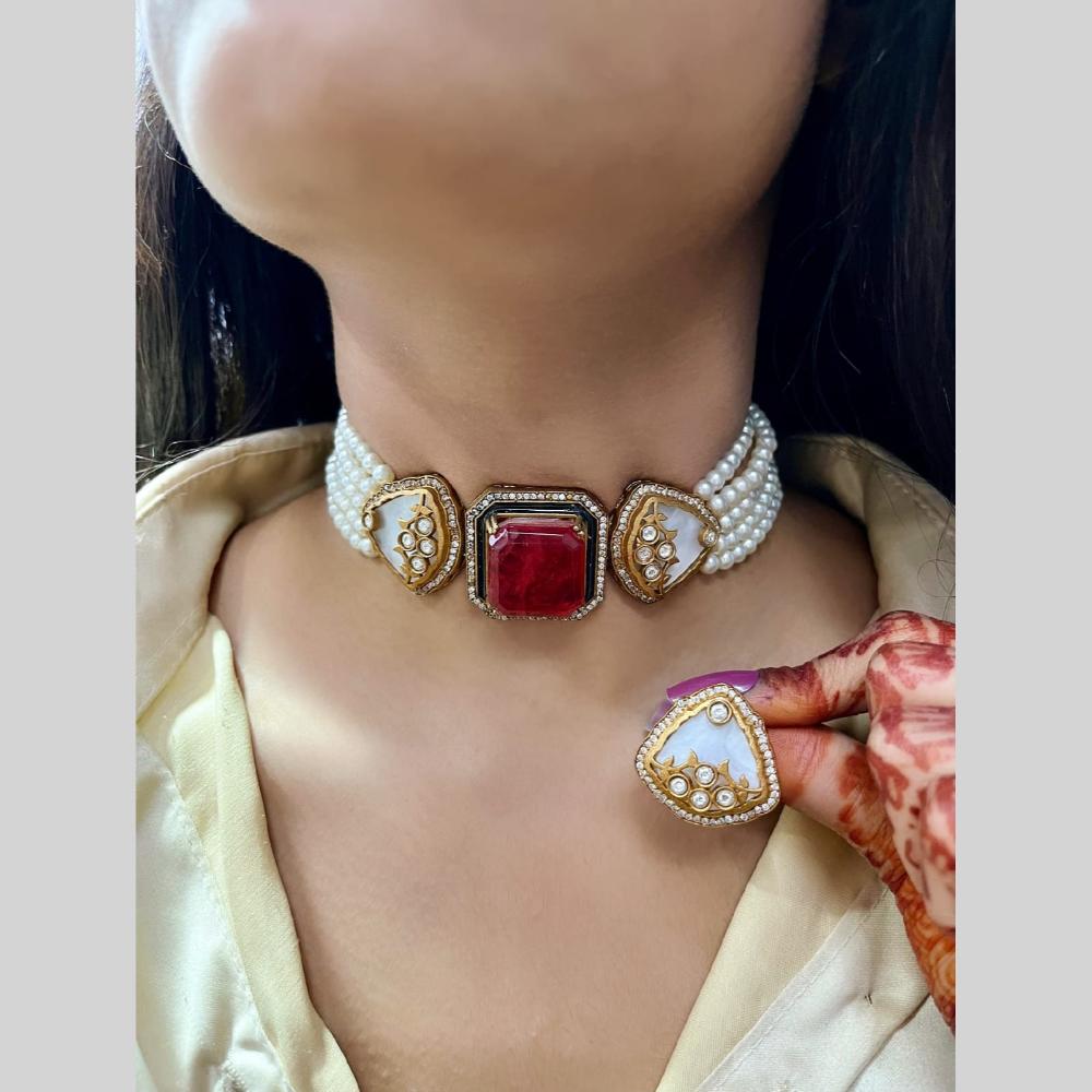FS Collection Elegant Pota Stone Festive Choker Necklace Set