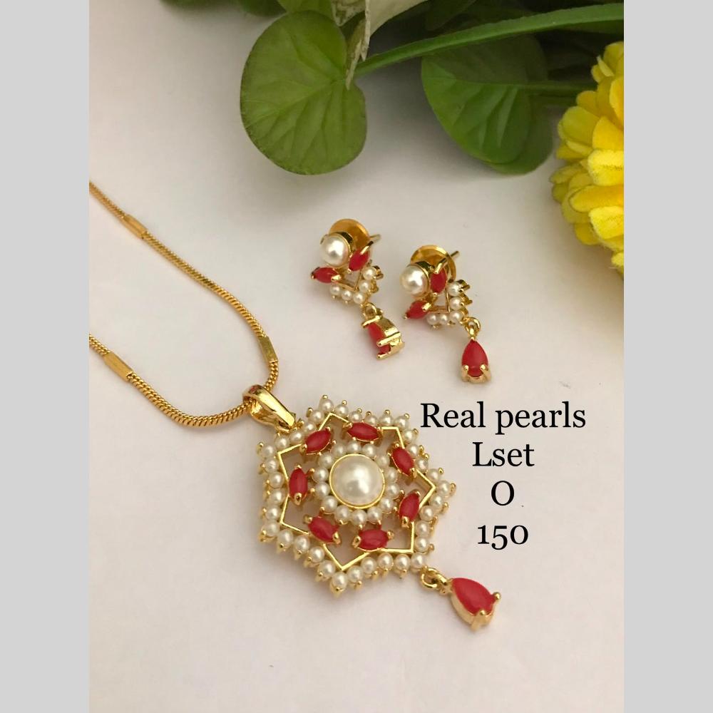 FS Collection Ethnic American Diamond And Pearl Chain Pendant Set