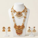 FS Collection Elegant Pota Stone And Pearl Temple Double Necklace Set 