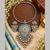 FS Collection 2 Tone Plated Pota Stone And Pearl Necklace Set