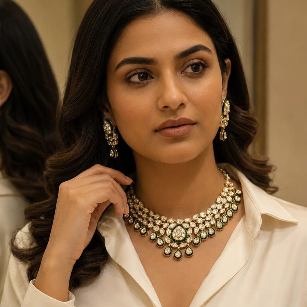 FS Collection Elegant Kundan Stone Necklace Set