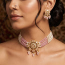 FS Collection Classic Pota Stone And Beaded Choker Necklace Set