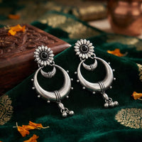 FS Collection Ethnic Oxidised Pota Stone Hanging Earrings