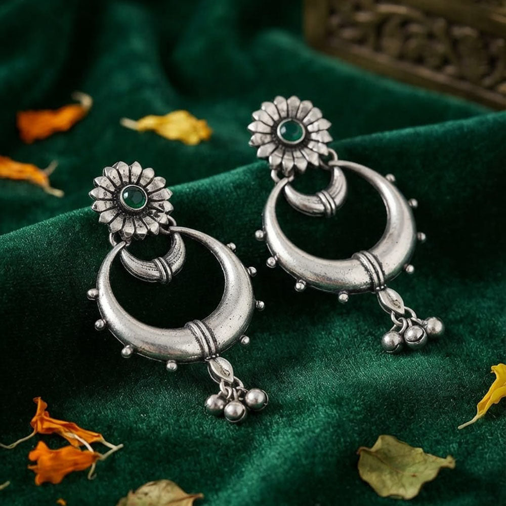 FS Collection Ethnic Oxidised Pota Stone Hanging Earrings