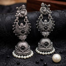 FS Collection Ethnic Oxidised Pota Stone Jhumki Earrings