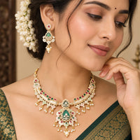 FS Collection Elegant Pota Stone Pearl And Beads Meenakari Necklace Set