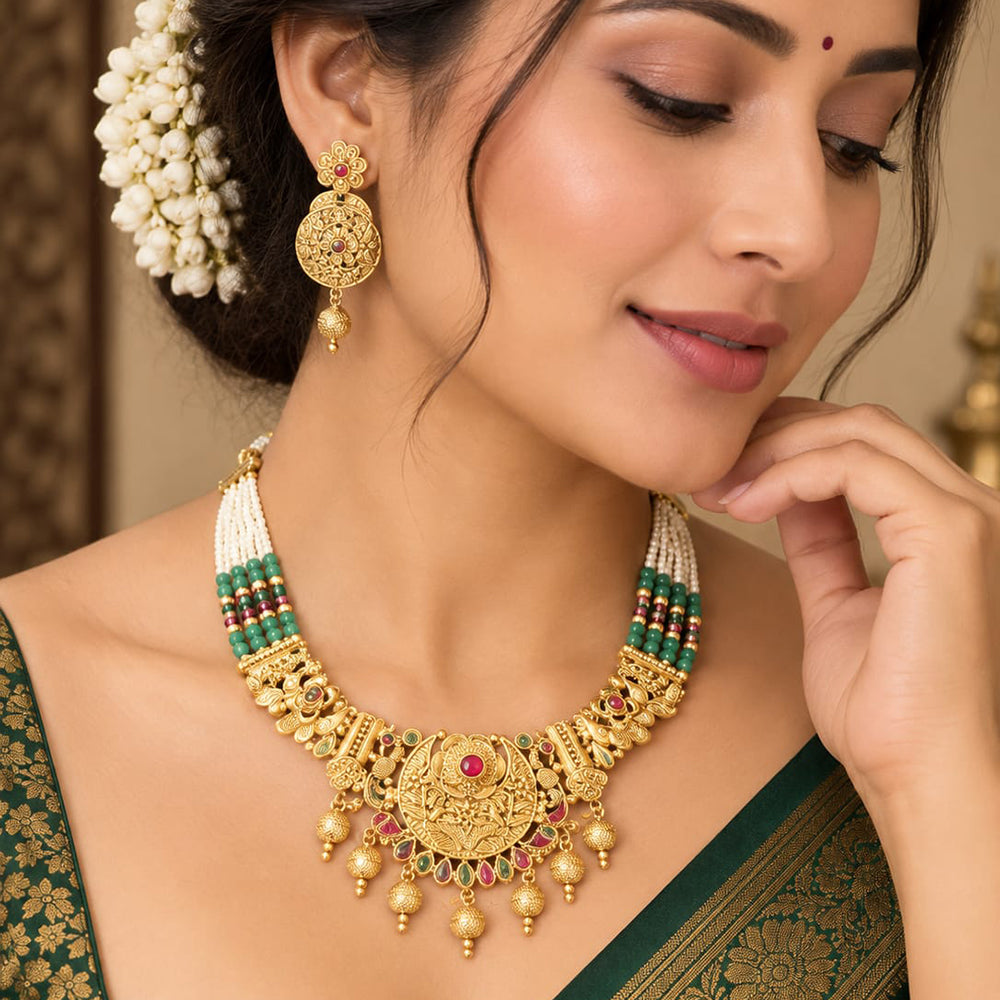 FS Collection Elegant Pota Stone Pearl And Beads Necklace Set