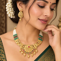 FS Collection Elegant Pota Stone Pearl And Beads Necklace Set