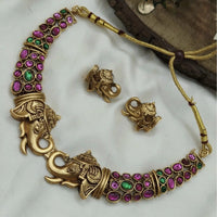 FS Collection Elegant Pota Stone Elephant Motif Necklace Set