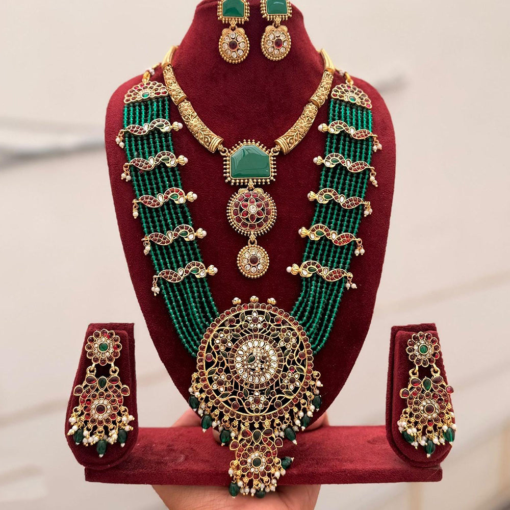 FS Collection Elegant Pota Stone And Pearl Double Necklace Set