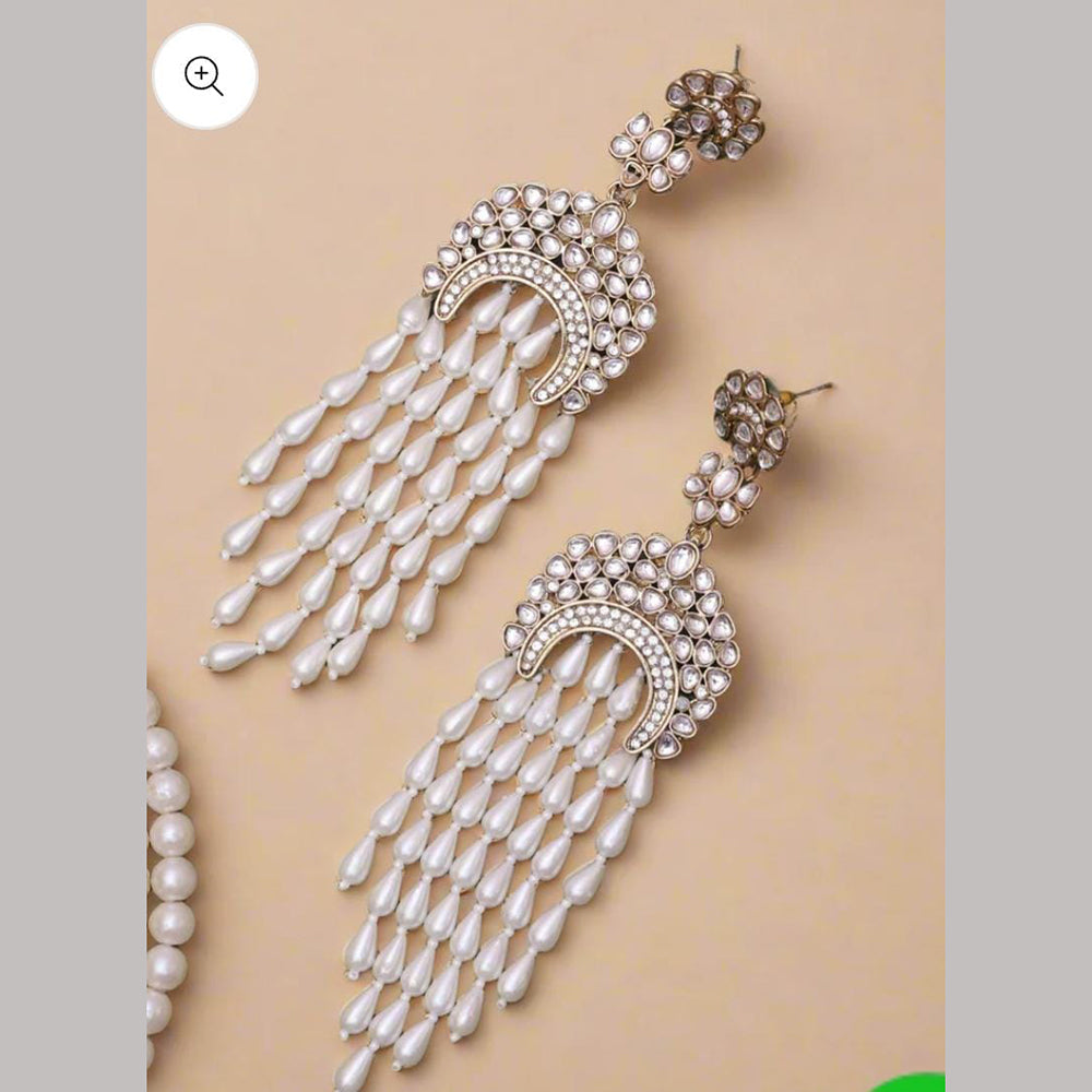 FS Collection Kundan Stone And Beads Designer Dangler Earrings