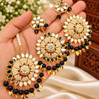 FS Collection Mirror And Beads Dangler Earrings With Maangtikka