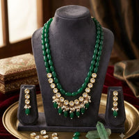 FS Collection Elegant Kundan Stone And Beads Long Necklace Set