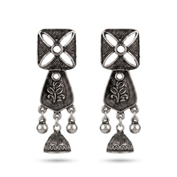 Urthn Antique Oxidised Silver Stone Jhumka Earrings(Pack of 6)