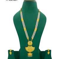 Mahavir Gold Plated Pearls Long Necklace Set