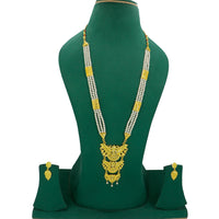 Mahavir Gold Plated Pearls Long Necklace Set