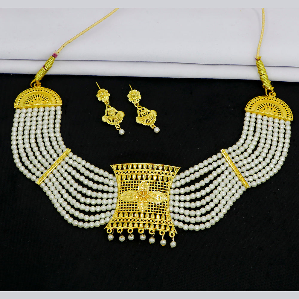 Mahavir Gold Plated Pearls Necklace Set