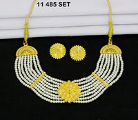 Mahavir Gold Plated Pearls Necklace Set