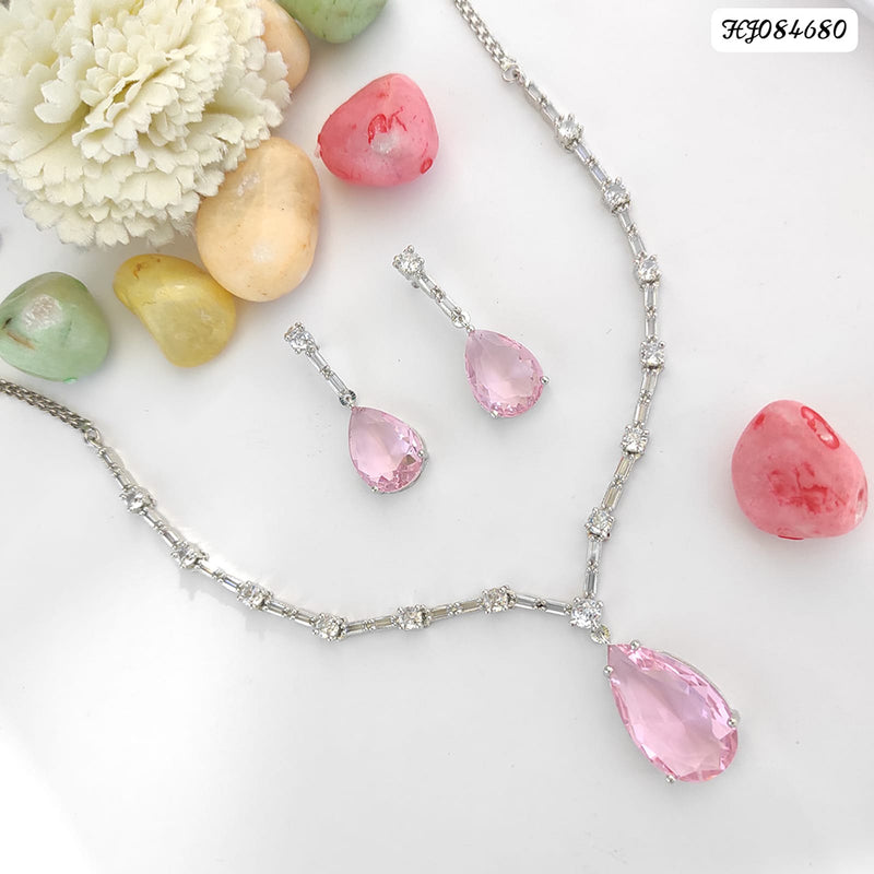 Raj Creations Silver Plated Crystal Stone Necklace Set