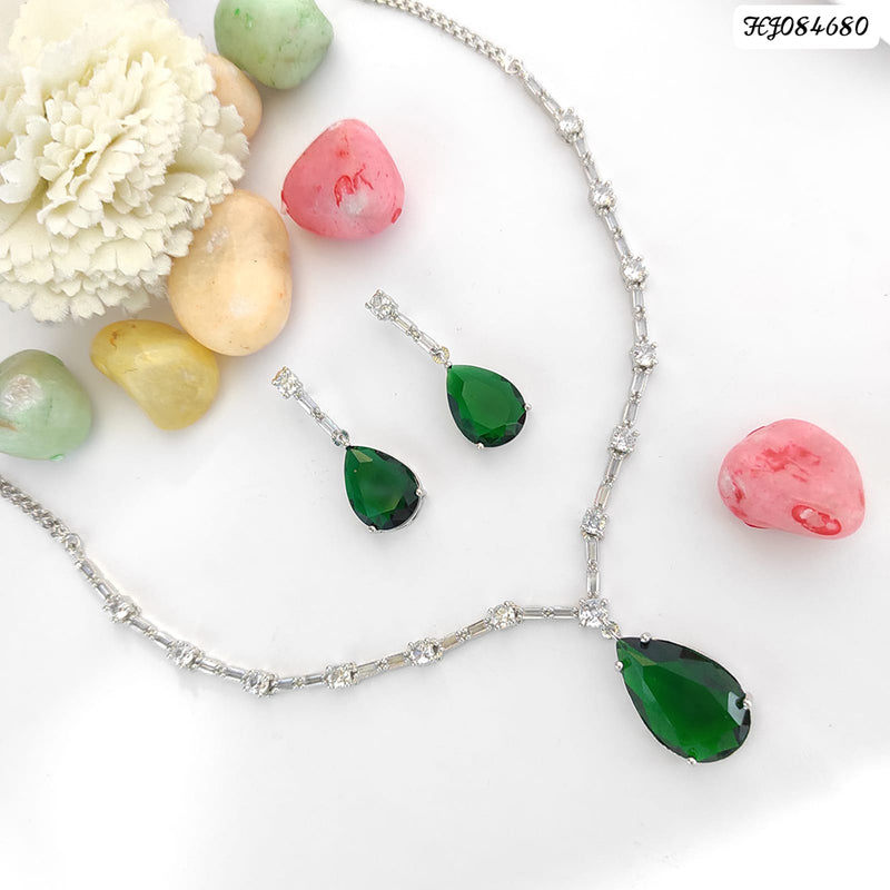 Raj Creations Silver Plated Crystal Stone Necklace Set