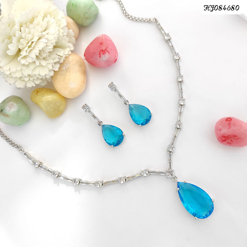 Raj Creations Silver Plated Crystal Stone Necklace Set