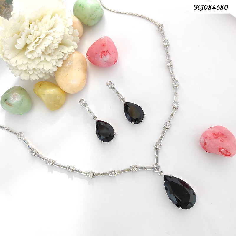 Raj Creations Silver Plated Crystal Stone Necklace Set