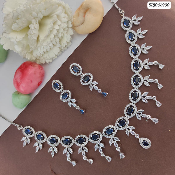 Raj Creation Silver Plated AD Stone Necklace Set