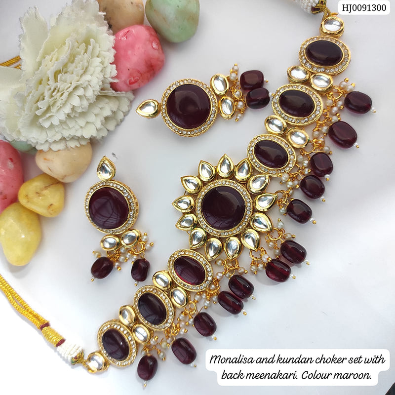 Raj Creations Gold Plated Kundan Stone Choker Necklace Set