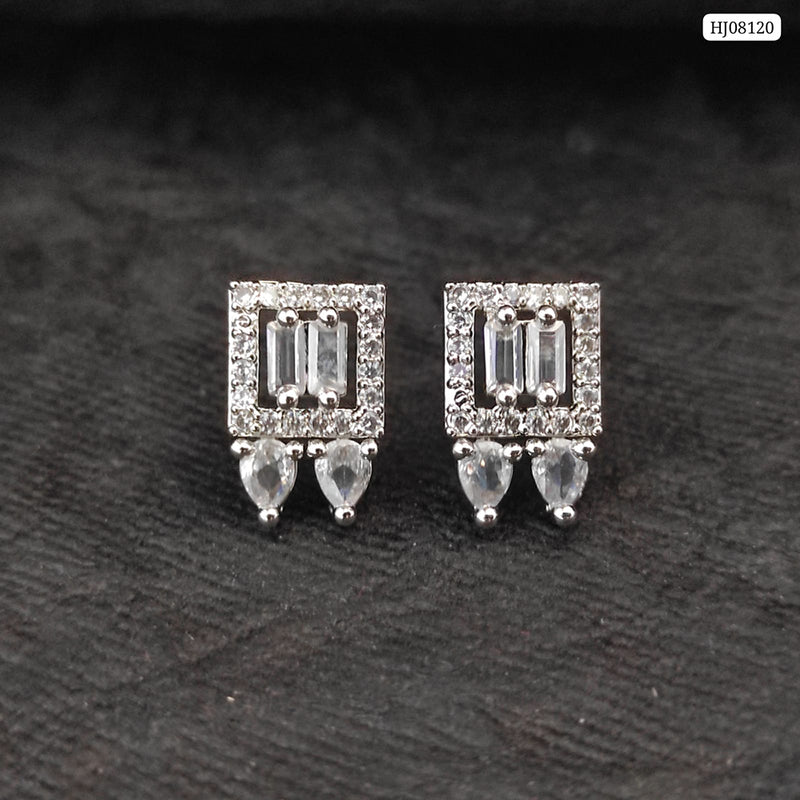 Raj Creations Silver Plated AD Stone Stud Earrings